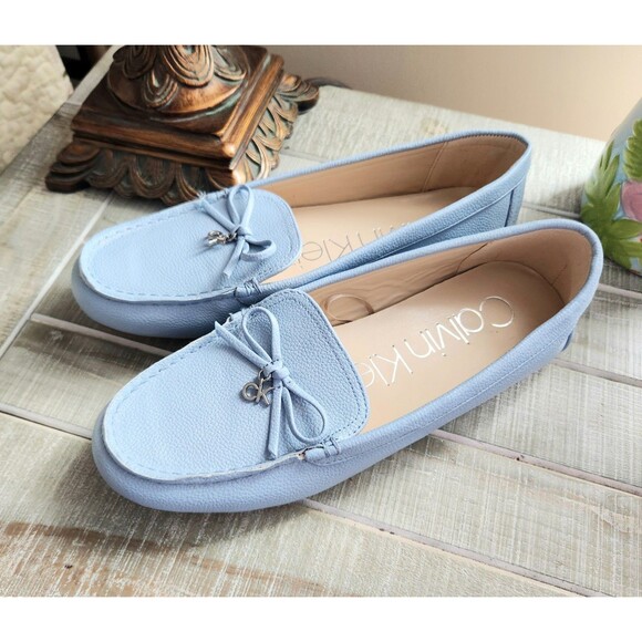 Calvin Klein Women's Size 7.5 M Logo Loafer Shoes Pebbled Leather Baby Blue - Picture 8 of 9